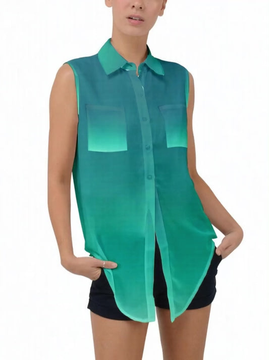 Hype Jeans Company Teal gradient Sleeveless Chiffon Button Shirt