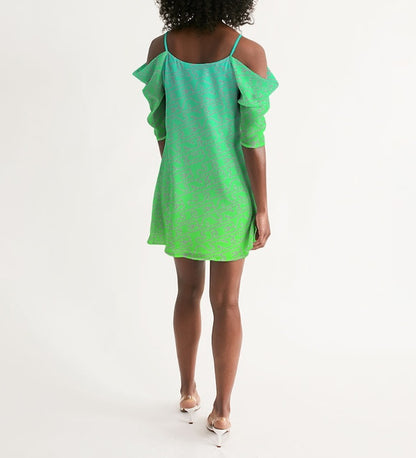 Hype Jeans Company Blue/Green Women's Open Shoulder A-Line Dress