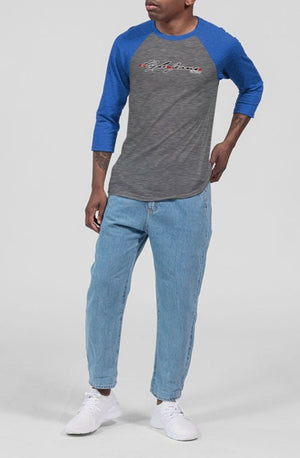 Hype Jeans Company Redline Unisex Three-Quarter Sleeve Baseball Tee blue /grey