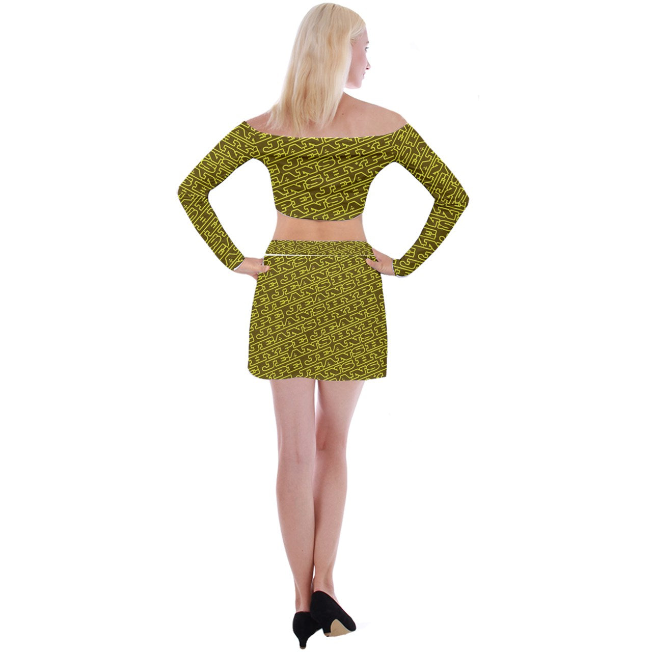 Hype Jeans Company Off Shoulder Top with Mini Skirt Set brown and yellow