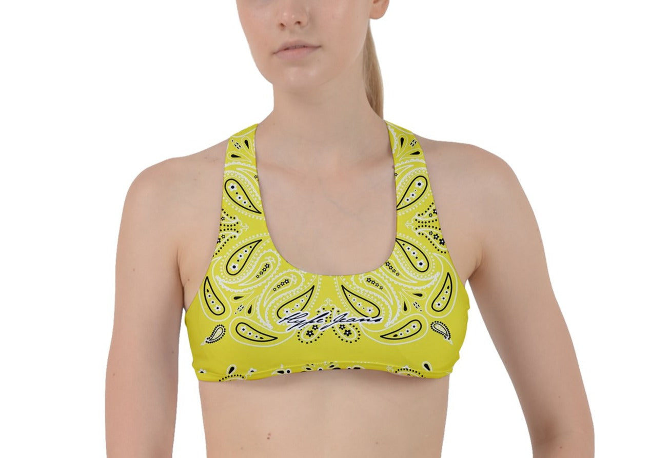 Hype Jeans Company yellow bandana Criss Cross Racerback Sports Bra