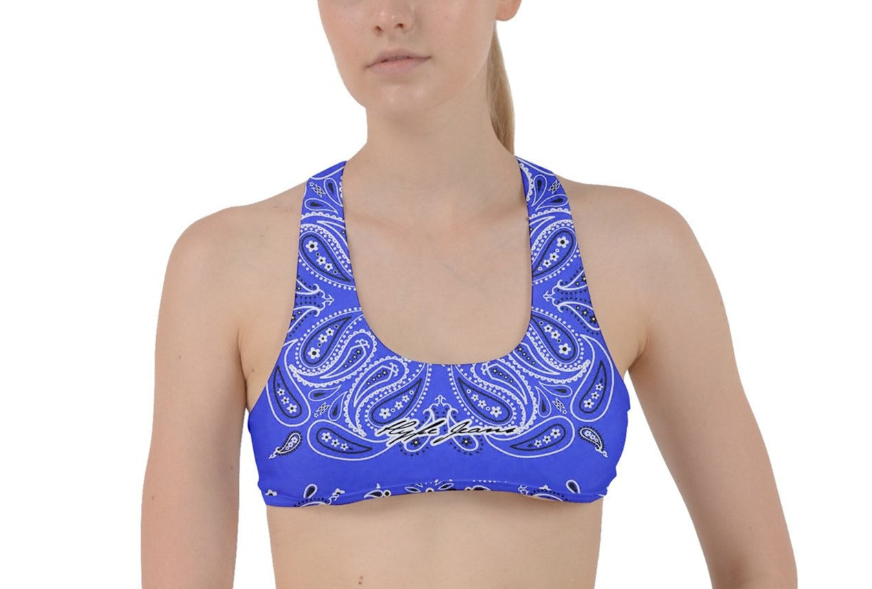 Hype Jeans Company Baby Blue bandana Criss Cross Racerback Sports Bra