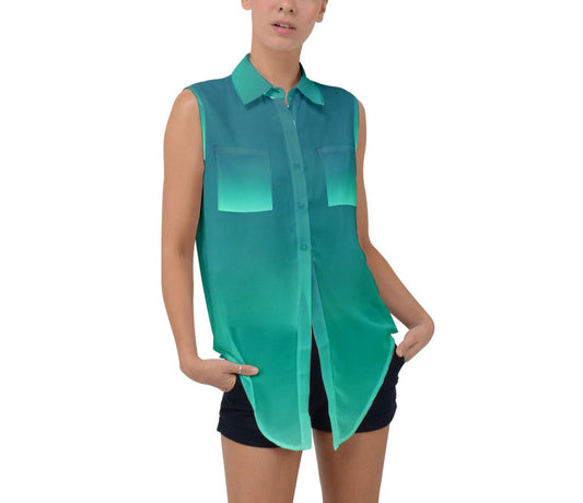 Hype Jeans Company Teal gradient Sleeveless Chiffon Button Shirt