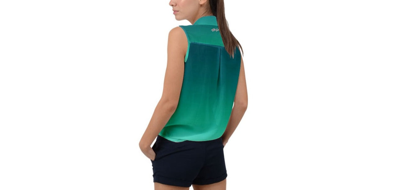 Hype Jeans Company Teal gradient Sleeveless Chiffon Button Shirt