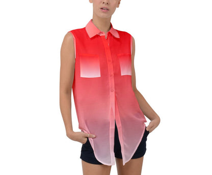 Hype Jeans Company luscious  Red Gradient Sleeveless Chiffon Button Shirt