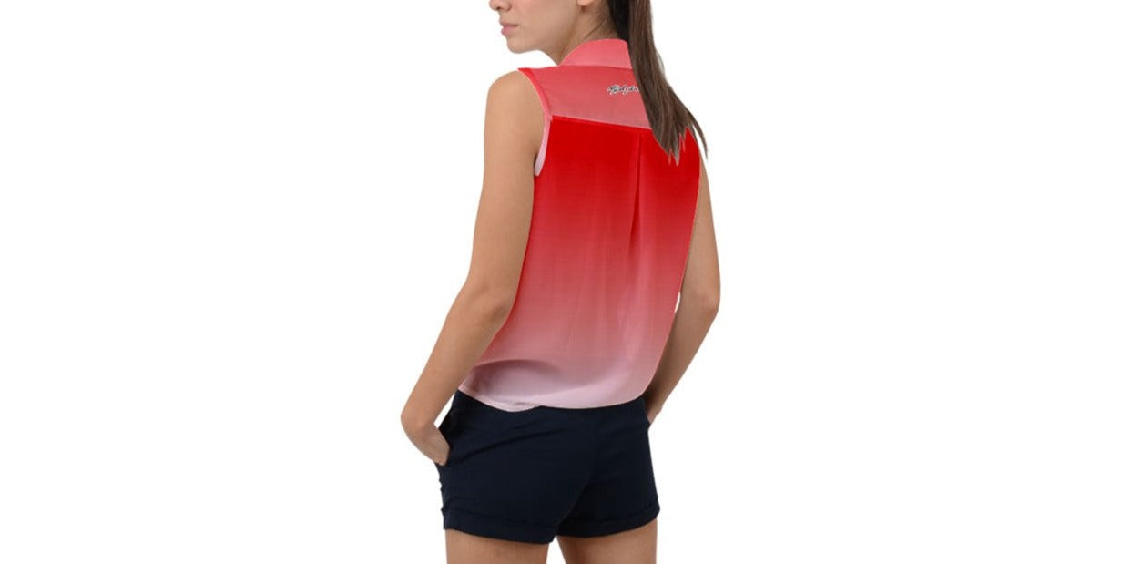 Hype Jeans Company luscious  Red Gradient Sleeveless Chiffon Button Shirt