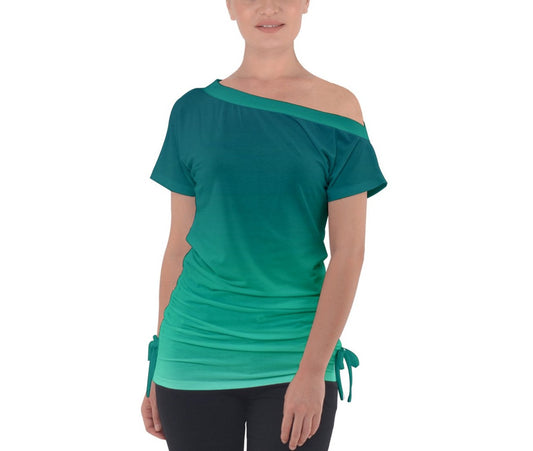 Hype Jeans Company Teal gradient Off Shoulder Tie-Up Tee