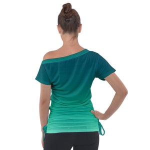 Hype Jeans Company Teal gradient Off Shoulder Tie-Up Tee
