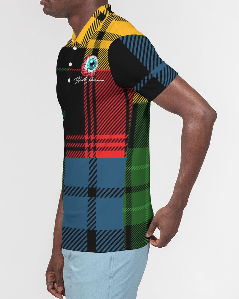 Hype Jeans 5 way plaid Men's Slim Fit Short Sleeve Polo