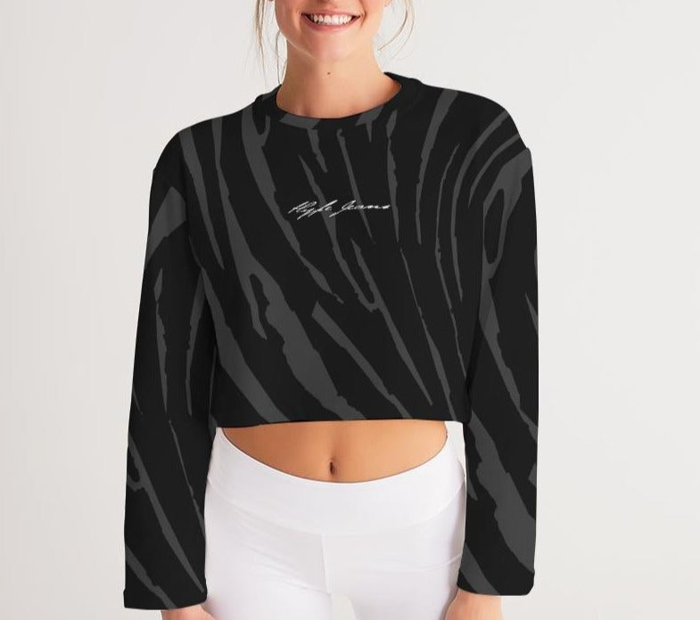 Hype Jeans Company BLACK/ GRAY Slashs Women's Cropped Sweatshirt