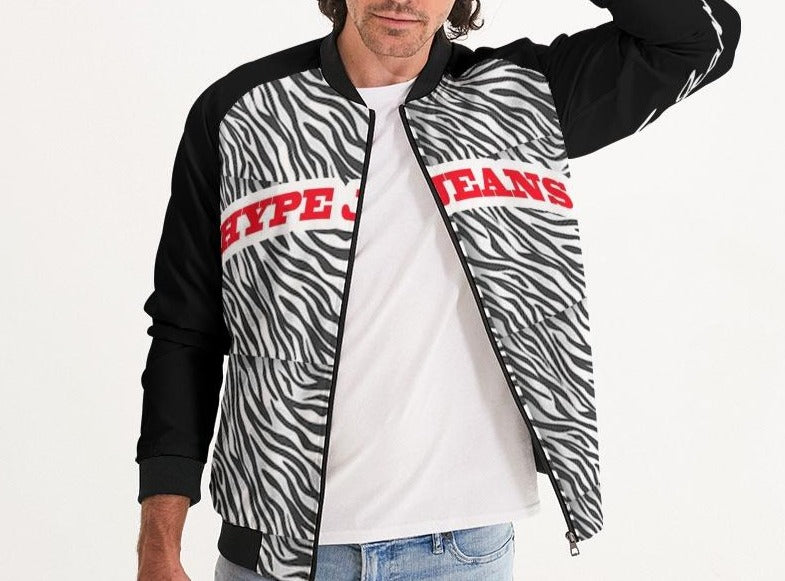 HYPE JEANS COMPANY TIGER PRINT MEN'S BOMBER JACKET (BLACK/ WHITE)