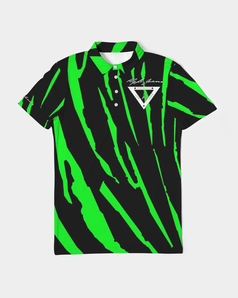 Hype Jeans Company NEON GREEN AND BLACK slashs Men's Slim Fit Short Sleeve Polo
