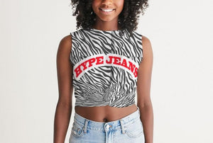 Hype Jeans Company Women's Tiger Twist-Front Tank (Black/White)