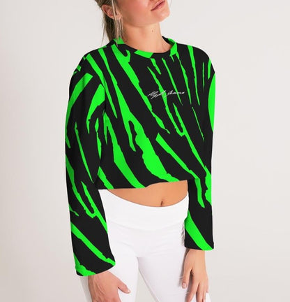 Hype Jeans Company NEON GREEN AND BLACK  slashs Women's Cropped Sweatshirt
