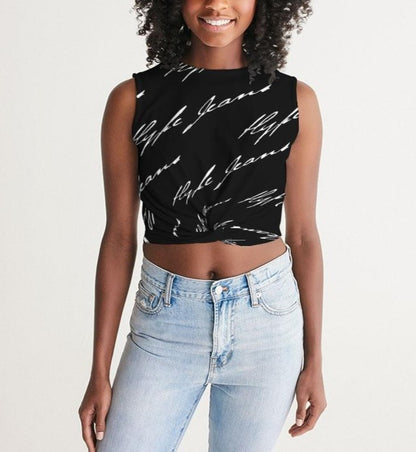 Hype Jeans  (Black/white) Women's Twist-Front Tank - Hype Jeans Company - Hype Jeans