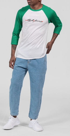 Hype Jeans Company Redline Unisex Three-Quarter Sleeve Baseball Tee | green and white