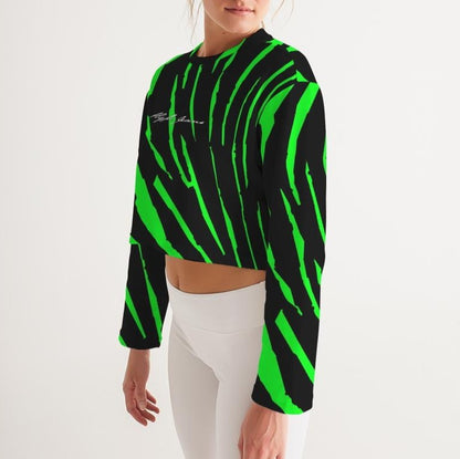 Hype Jeans Company NEON GREEN AND BLACK  slashs Women's Cropped Sweatshirt