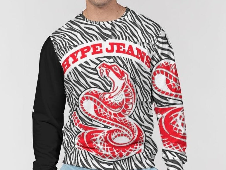 Hype Jeans Company Men's Classic French Terry Crewneck Pullover Black and White