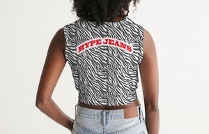 Hype Jeans Company Women's Tiger Twist-Front Tank (Black/White)