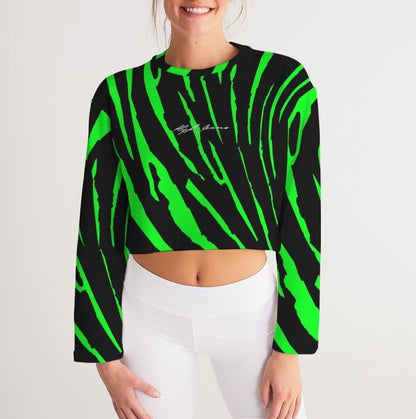 Hype Jeans Company NEON GREEN AND BLACK  slashs Women's Cropped Sweatshirt