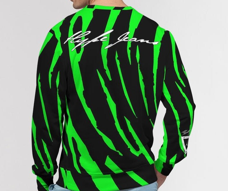 Hype Jeans Company NEON GREEN AND BLACK slashs Men's Classic French Terry Crewneck Pullover