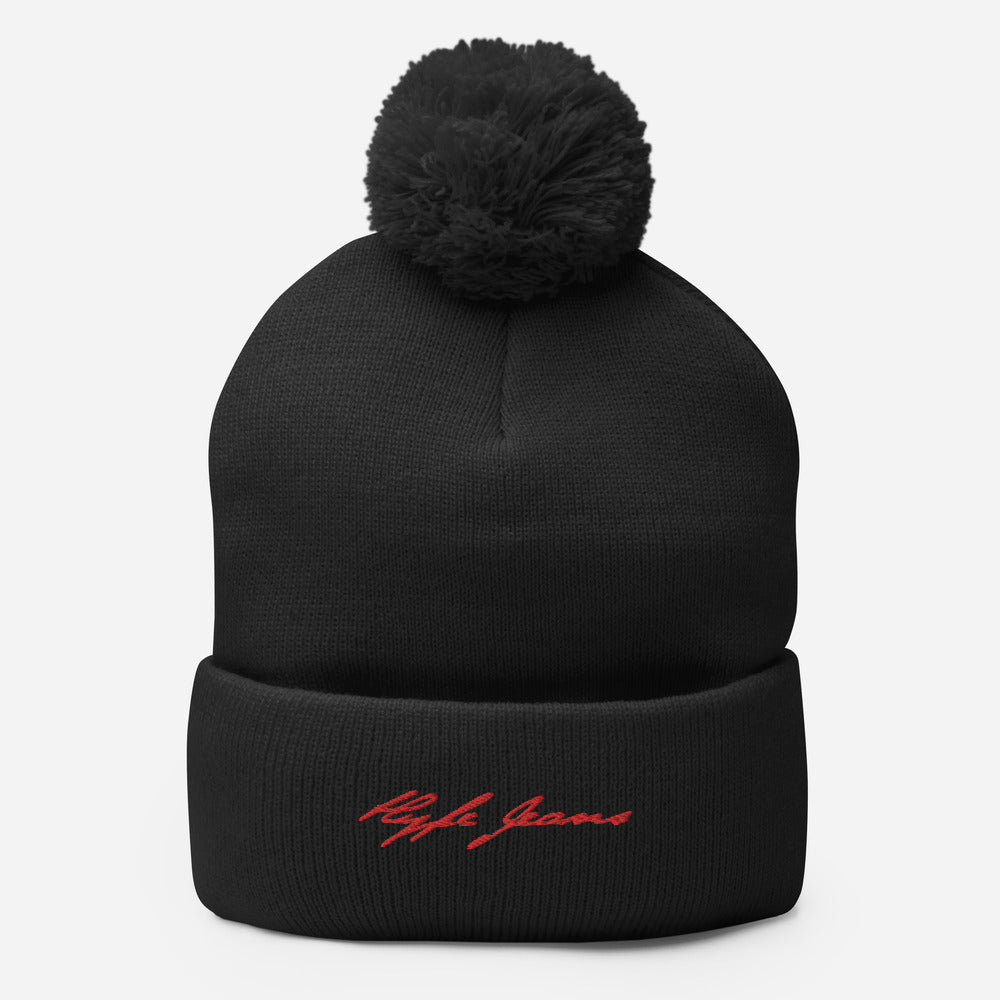 HYPE JEANS COMPANY - POM-POM  BLACK/ RED BEANIE